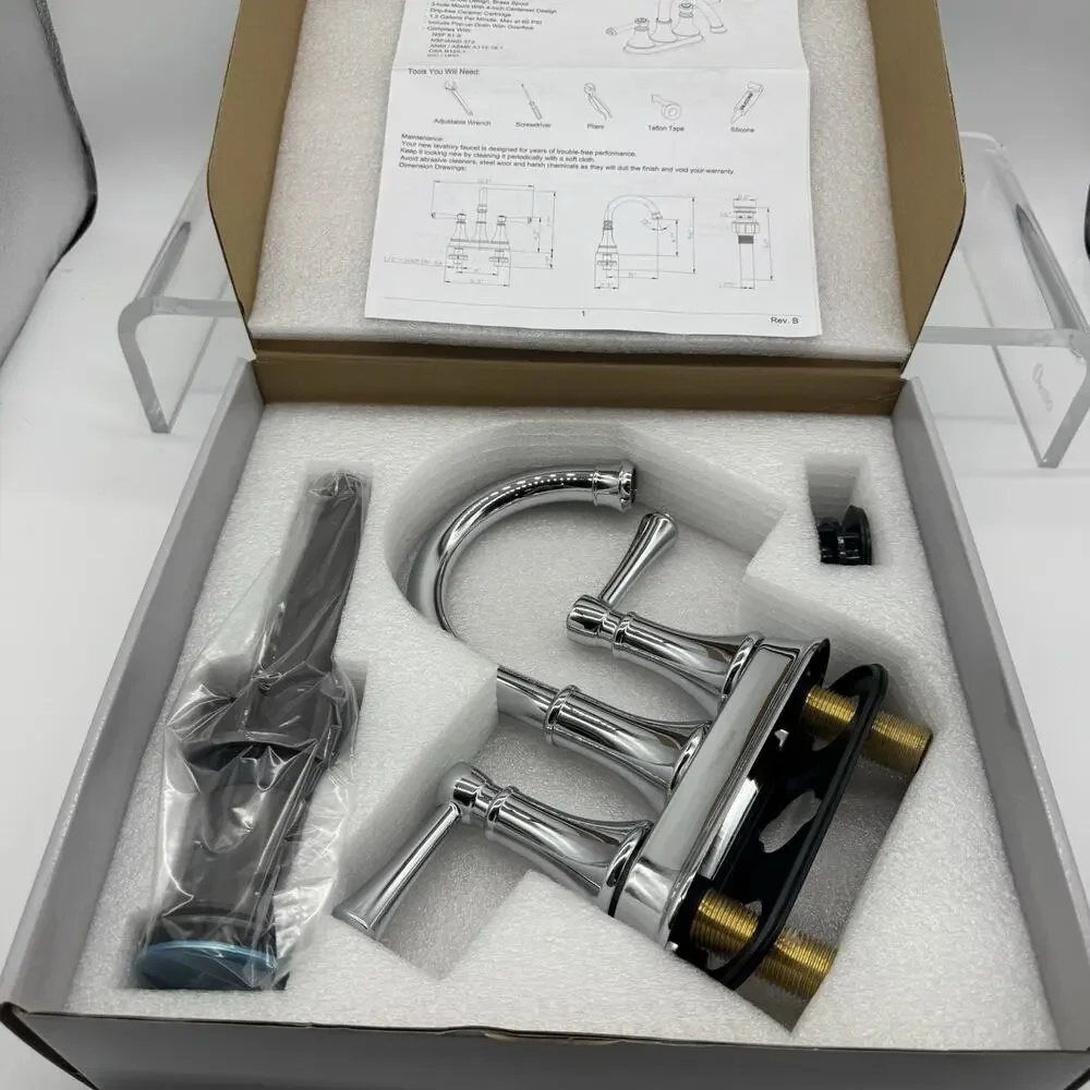 Time Arrow Two Handle Center Set Bathroom Faucet Chrome Polished Finish NIB